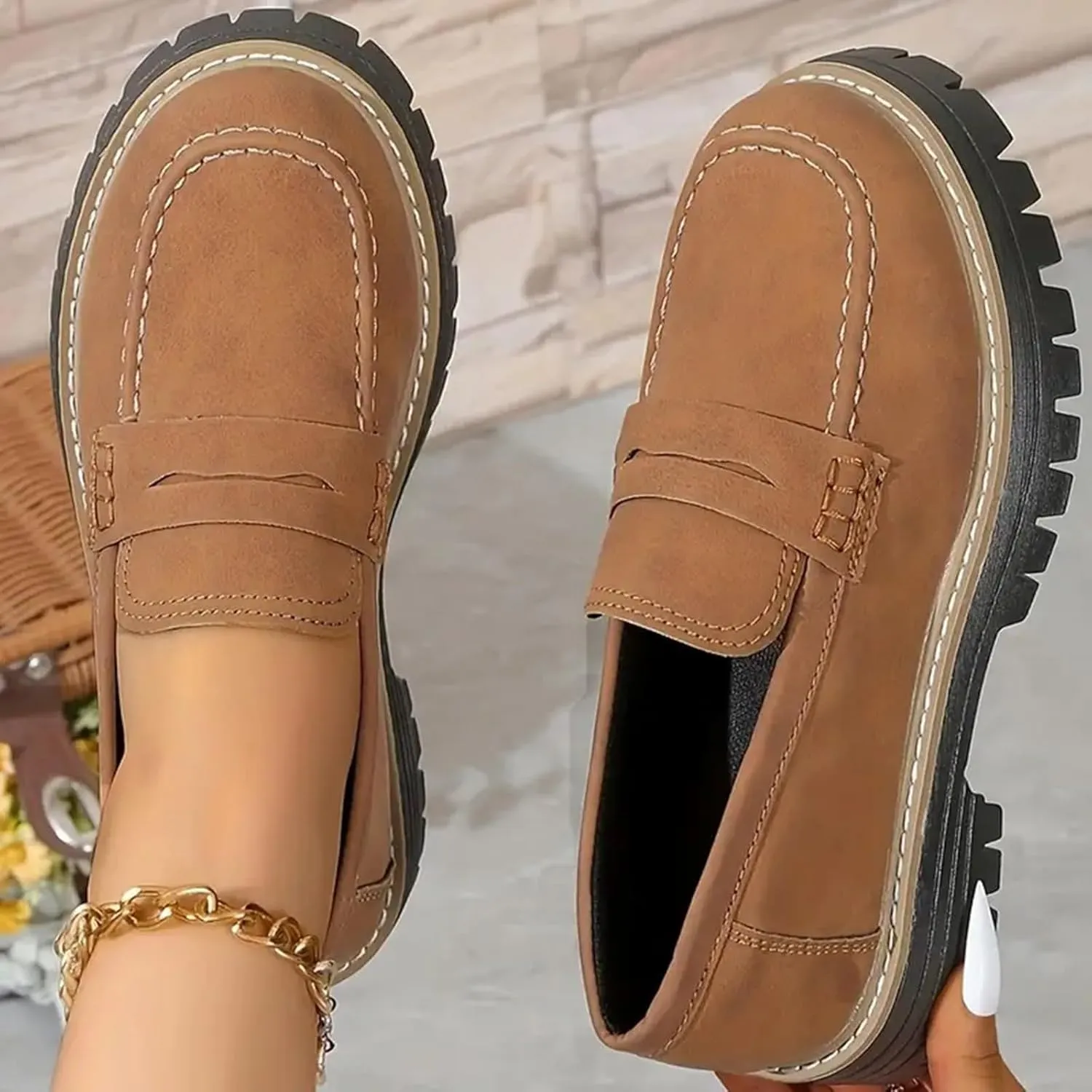 Womens Loafers Shoes Platform Chunky Penny Loafer Casual Comfortable Slip On Shoes Fashion Business Work Shoes