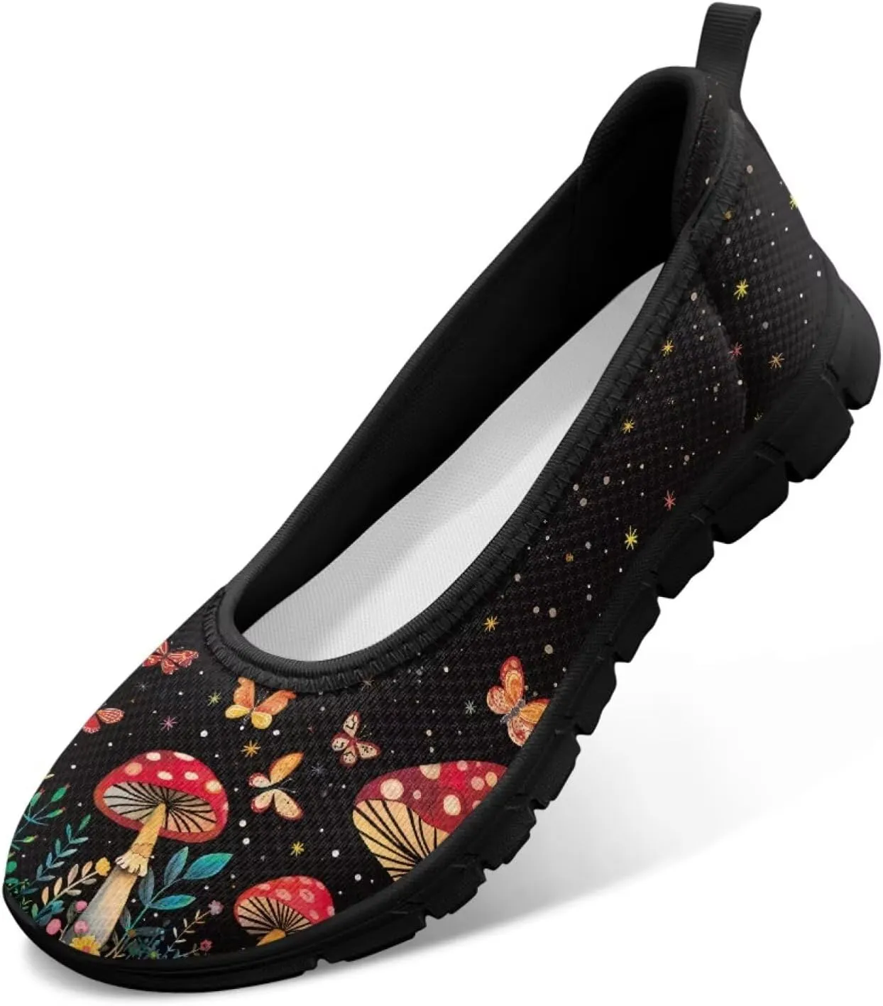 Womens Low Cut Shoes Casual Mesh Loafers Mushroom Tennis Sneakers Lightweight Slip On Fruit Print Breathable Shoe for Workout Walking