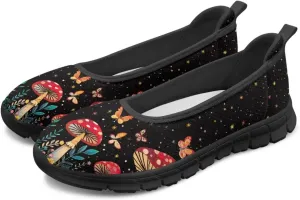 Womens Low Cut Shoes Casual Mesh Loafers Mushroom Tennis Sneakers Lightweight Slip On Fruit Print Breathable Shoe for Workout Walking
