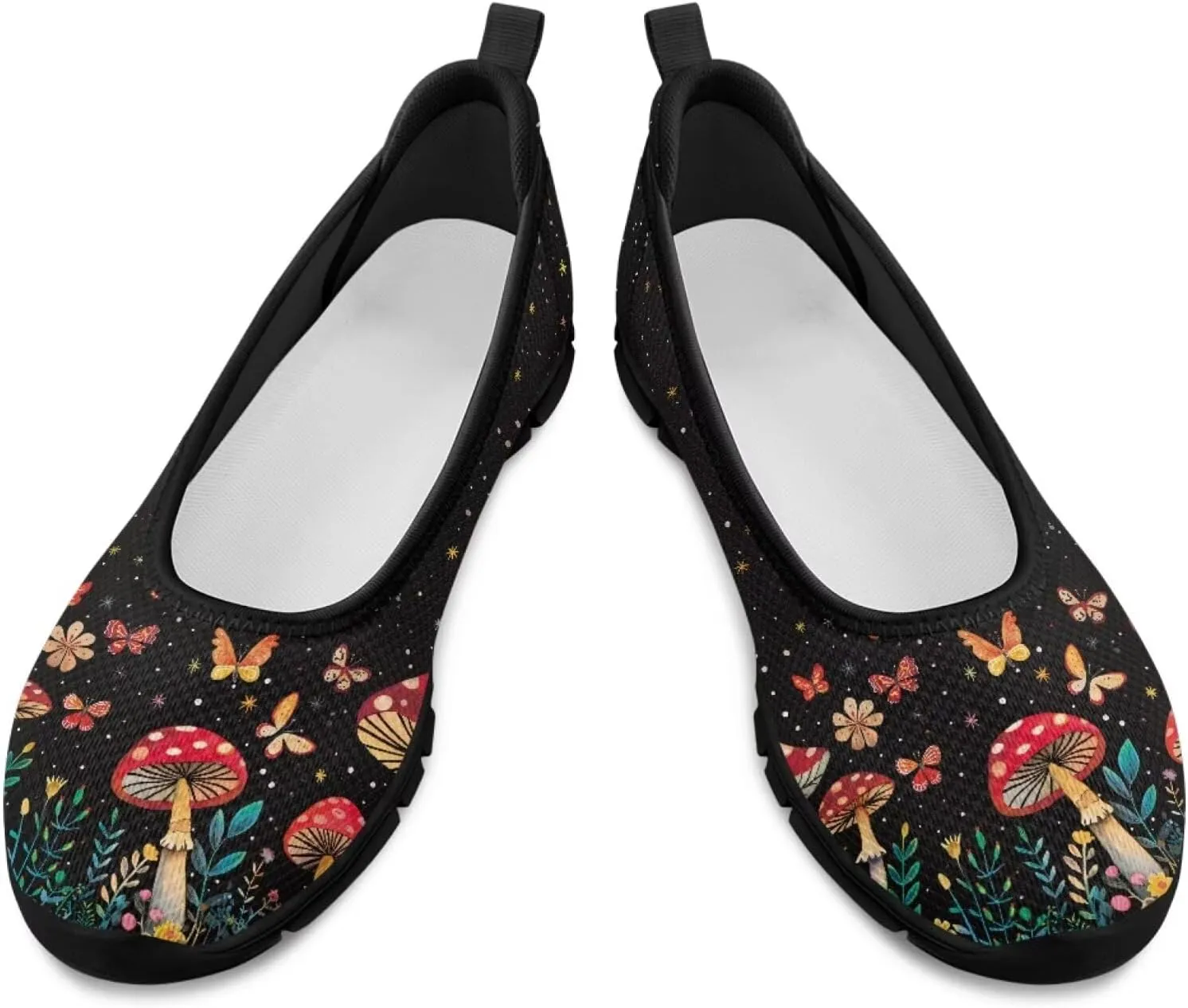 Womens Low Cut Shoes Casual Mesh Loafers Mushroom Tennis Sneakers Lightweight Slip On Fruit Print Breathable Shoe for Workout Walking