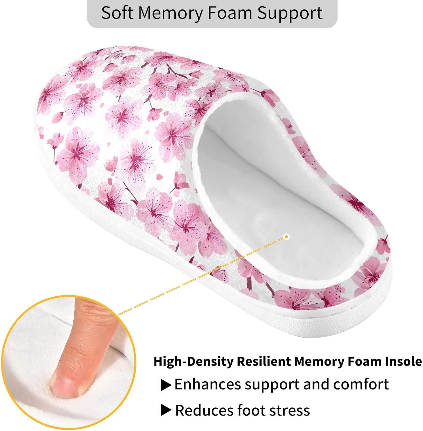 Womens Men's Cherry Blossom Flower Slippers,Memory Foam Slippers for Home,Bedroom Slippers Fluffy Fuzzy Slippers House Shoes for Women Men 21343601