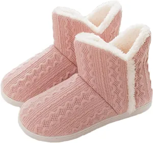 Women's Men's Warm Winter Bootie Slipper Plush Furry Cozy Lined House Shoes Knit Memory Foam Slippers Indoor Outdoor Anti-Skid Rubber Sole
