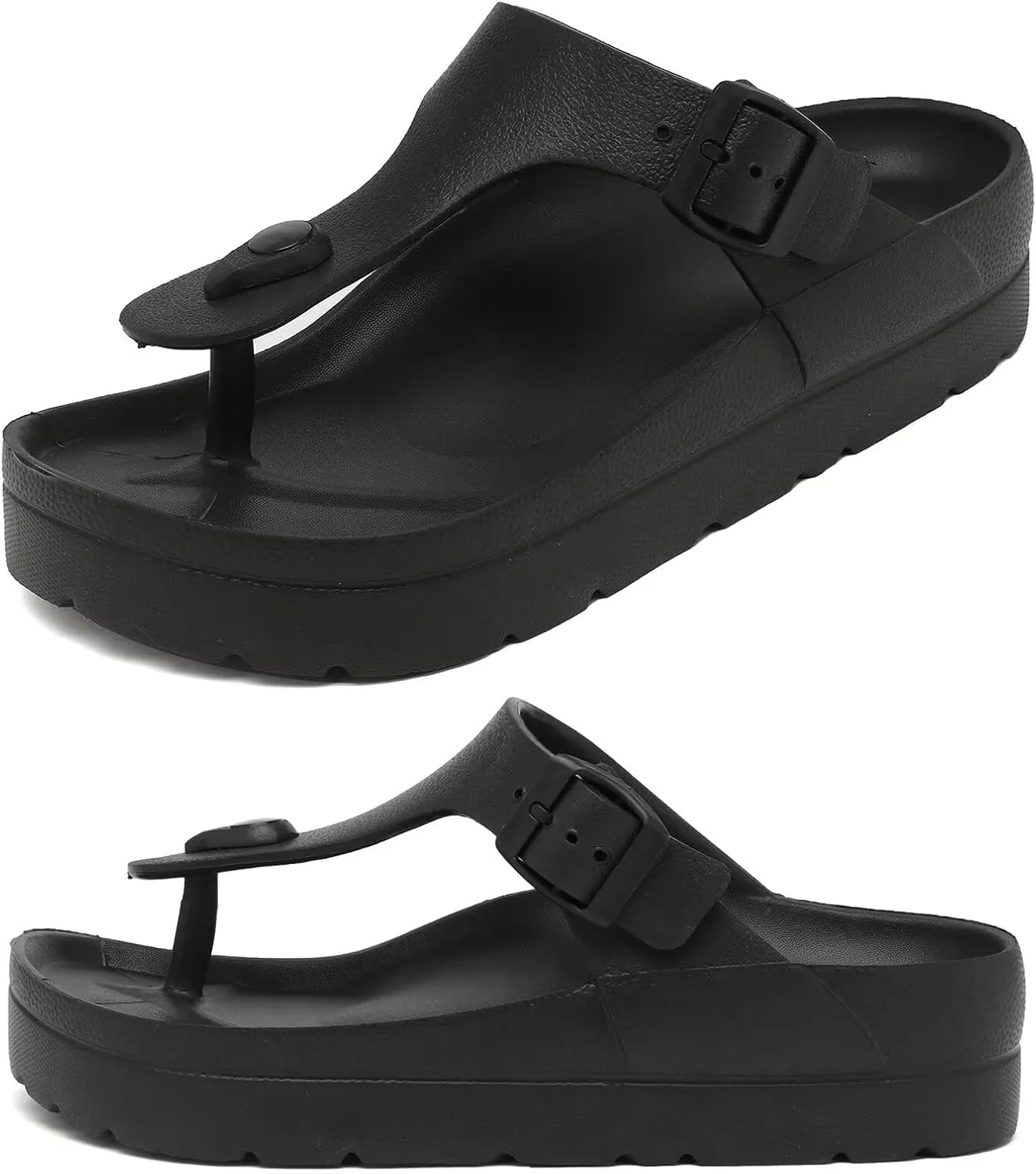 Womens Platform Sandals with Arch Support, Adjustable Buckle Beach Sandal Woman Comfort Lightweight Ultra Cushion EVA Slides