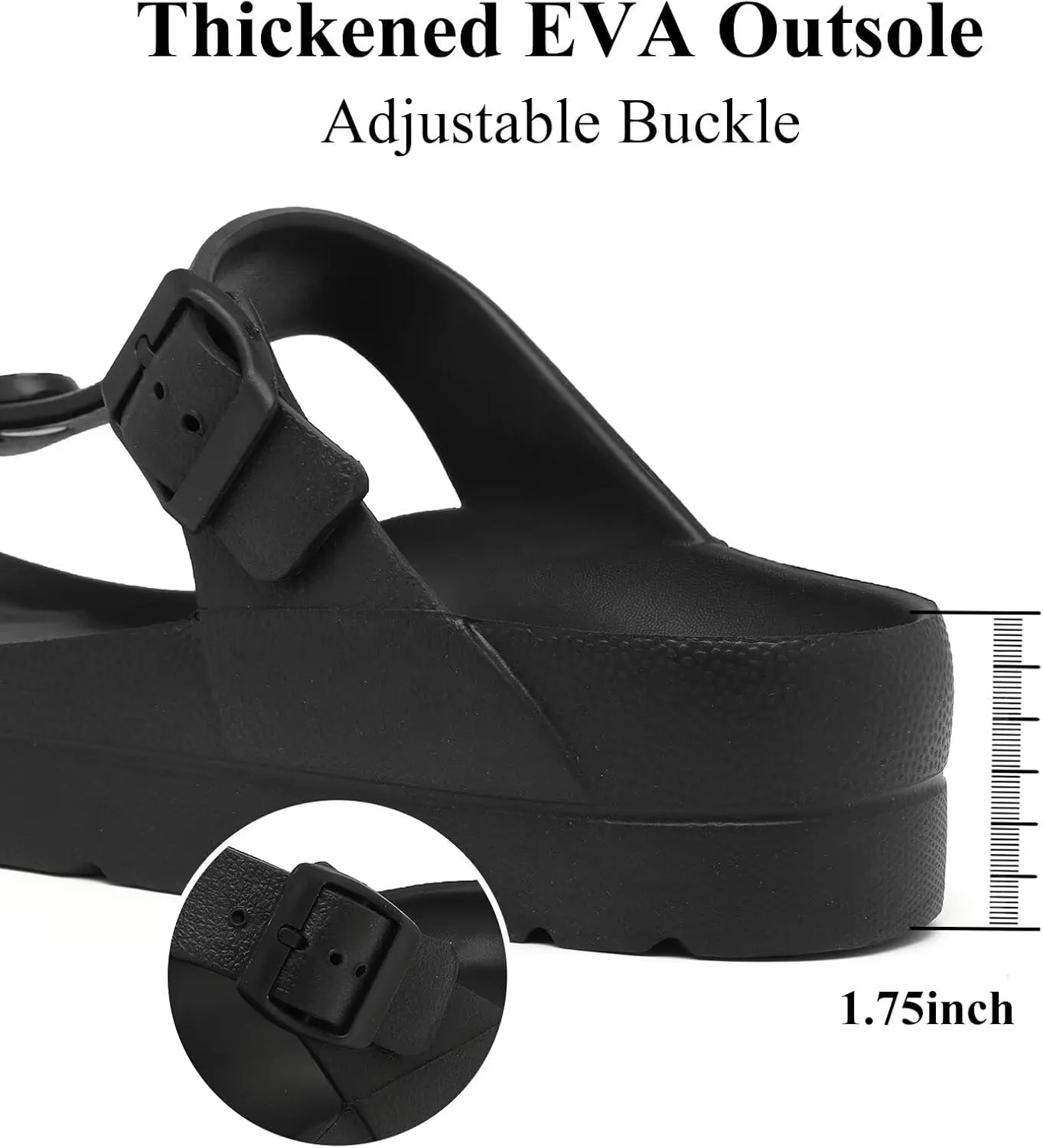 Womens Platform Sandals with Arch Support, Adjustable Buckle Beach Sandal Woman Comfort Lightweight Ultra Cushion EVA Slides
