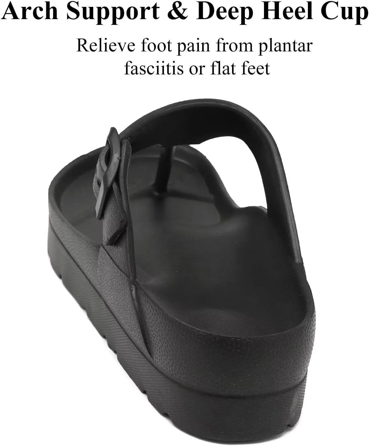Womens Platform Sandals with Arch Support, Adjustable Buckle Beach Sandal Woman Comfort Lightweight Ultra Cushion EVA Slides