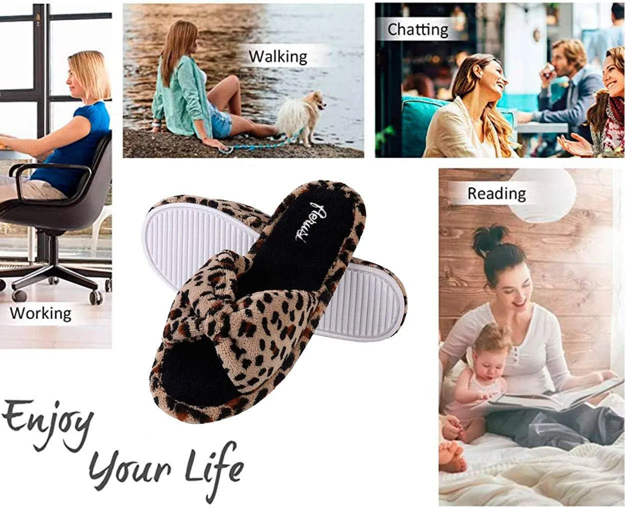 Womens Plush Terry Open Toe Memory Foam Spa Slippers Rubber Sole Bowknot House Slides for Women