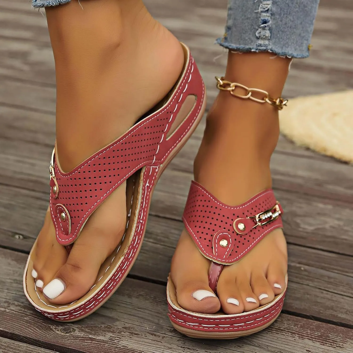 Womens Slippers Casual Summer Open Toe Slip On Flip Flops Sandals Comfortable Breathable Wedge Beach Shoes