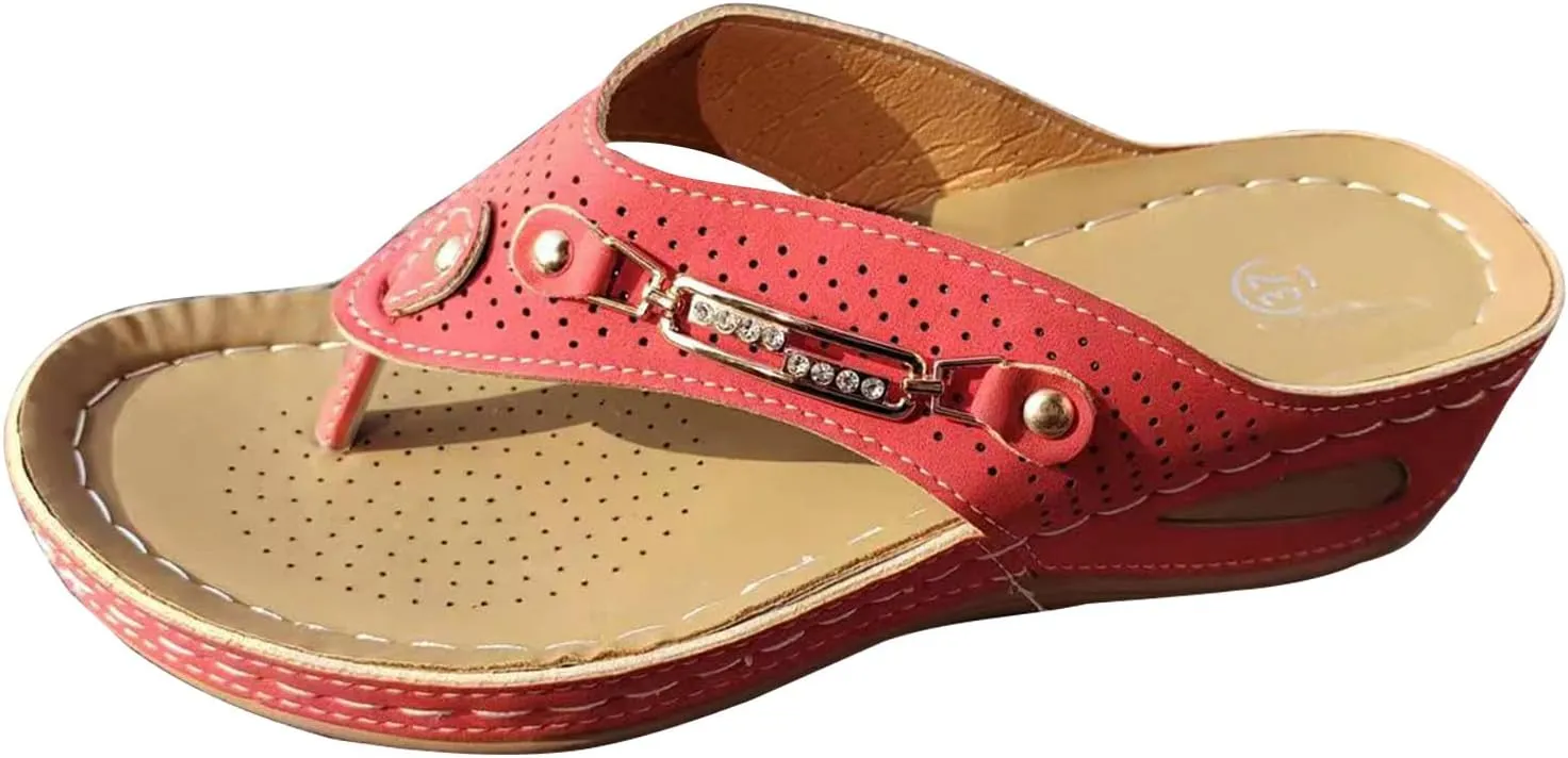 Womens Slippers Casual Summer Open Toe Slip On Flip Flops Sandals Comfortable Breathable Wedge Beach Shoes