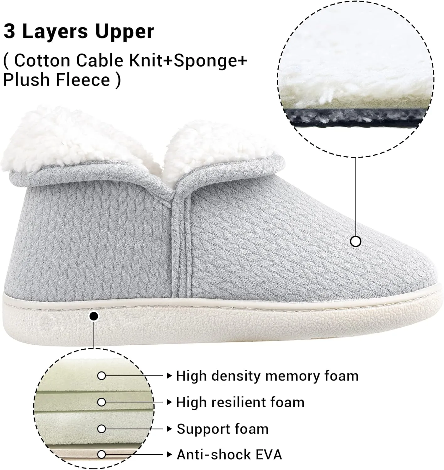 Womens Warm Bootie Slippers Comfy Memory Foam Plush Fleece Winter Indoor House Shoes