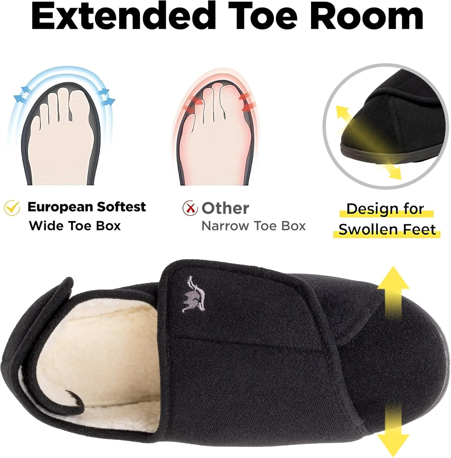 Women's Wide, Extra Wide 80-D Memory Foam Diabetic Slipper with Adjustable Closure Anti Slip Sole, Warm Plush Fleece Arthritis Edema Swollen Diabetic House Shoes