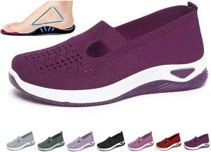 Women's Woven Orthopedic Breathable Soft Sole Shoes,Walking Plantar Fasciitis Slides Sandals Anti-Slip Foam Mesh Shoes Comfortable Recovery Orthopedic Shoes Go Walking Slip on Diabetic Foam Shoes