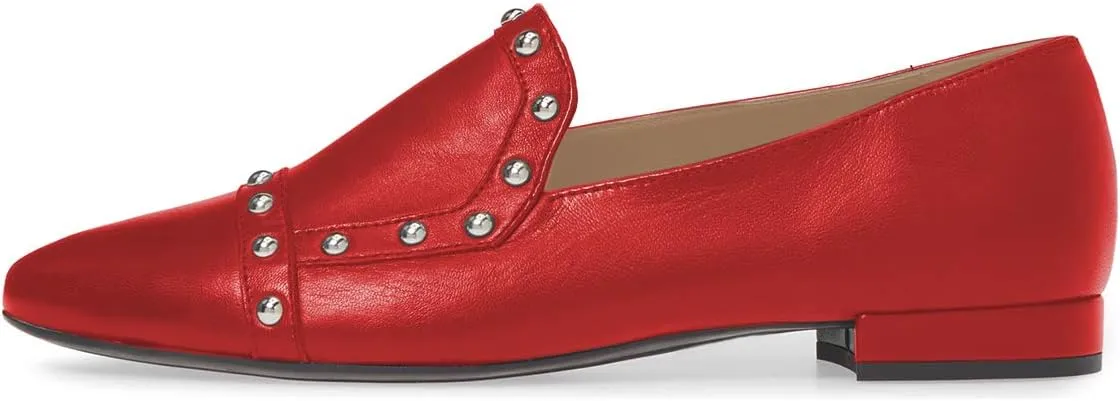 XYD Women Vintage Comfy Closed Toe Slip On Loafers Low Heel Studded Flats Formal Office Work Dress Shoes