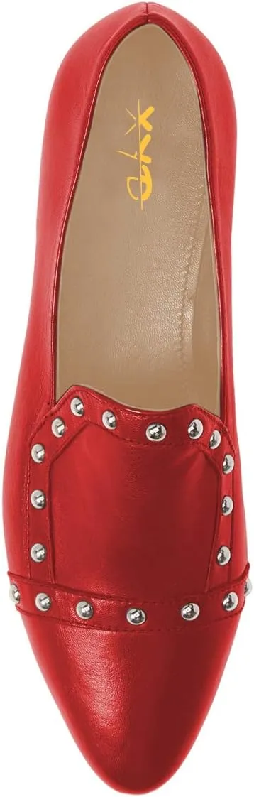 XYD Women Vintage Comfy Closed Toe Slip On Loafers Low Heel Studded Flats Formal Office Work Dress Shoes