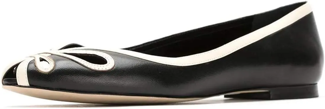 YDN Women Cutout Ballet Flats Peep Toe Loafer Pumps Comfy Slip On Casual Formal Walking Dress Shoes