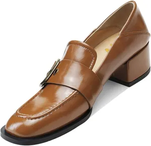 YDN Women Square Toe Heeled Loafers Slip on Block Low Heel Pumps Buckle Fashion Formal Wear Shoes Size 4-15 US