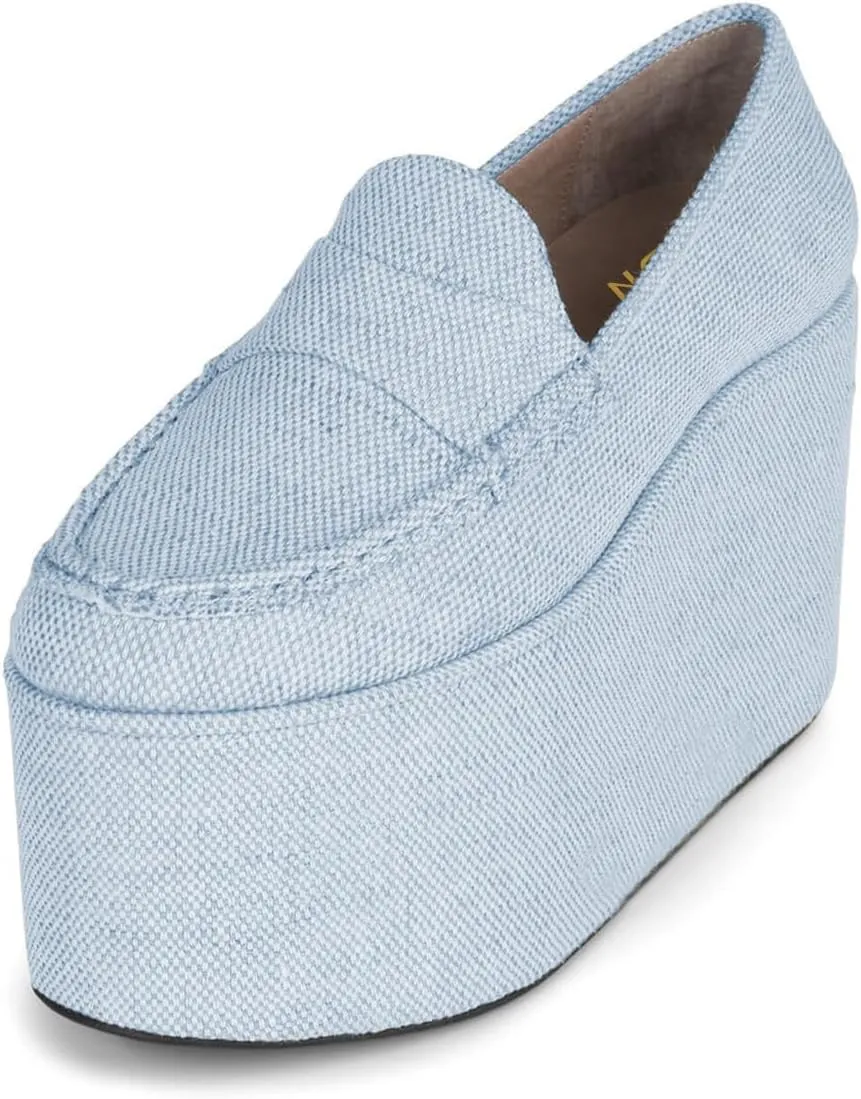 YDN Women's Fashion Platform Loafers High Platform Wedge Heels Comfy Slip On Shoes for Party Daily Outfit Size 4-16 US