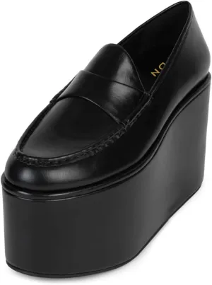 YDN Women's Fashion Platform Loafers High Platform Wedge Heels Comfy Slip On Shoes for Party Daily Outfit Size 4-16 US