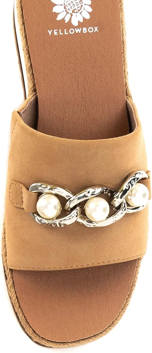Yellow Box Women's Adelfia Wedge Sandal, Round Toe, Medium-High 2.25 Inch Heel, 1.25 Inch Platform Comfortable Flip-Flop