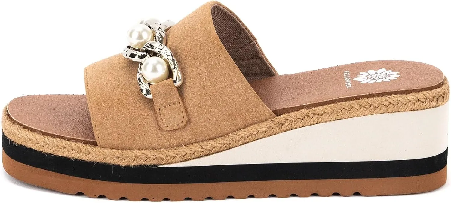 Yellow Box Women's Adelfia Wedge Sandal, Round Toe, Medium-High 2.25 Inch Heel, 1.25 Inch Platform Comfortable Flip-Flop
