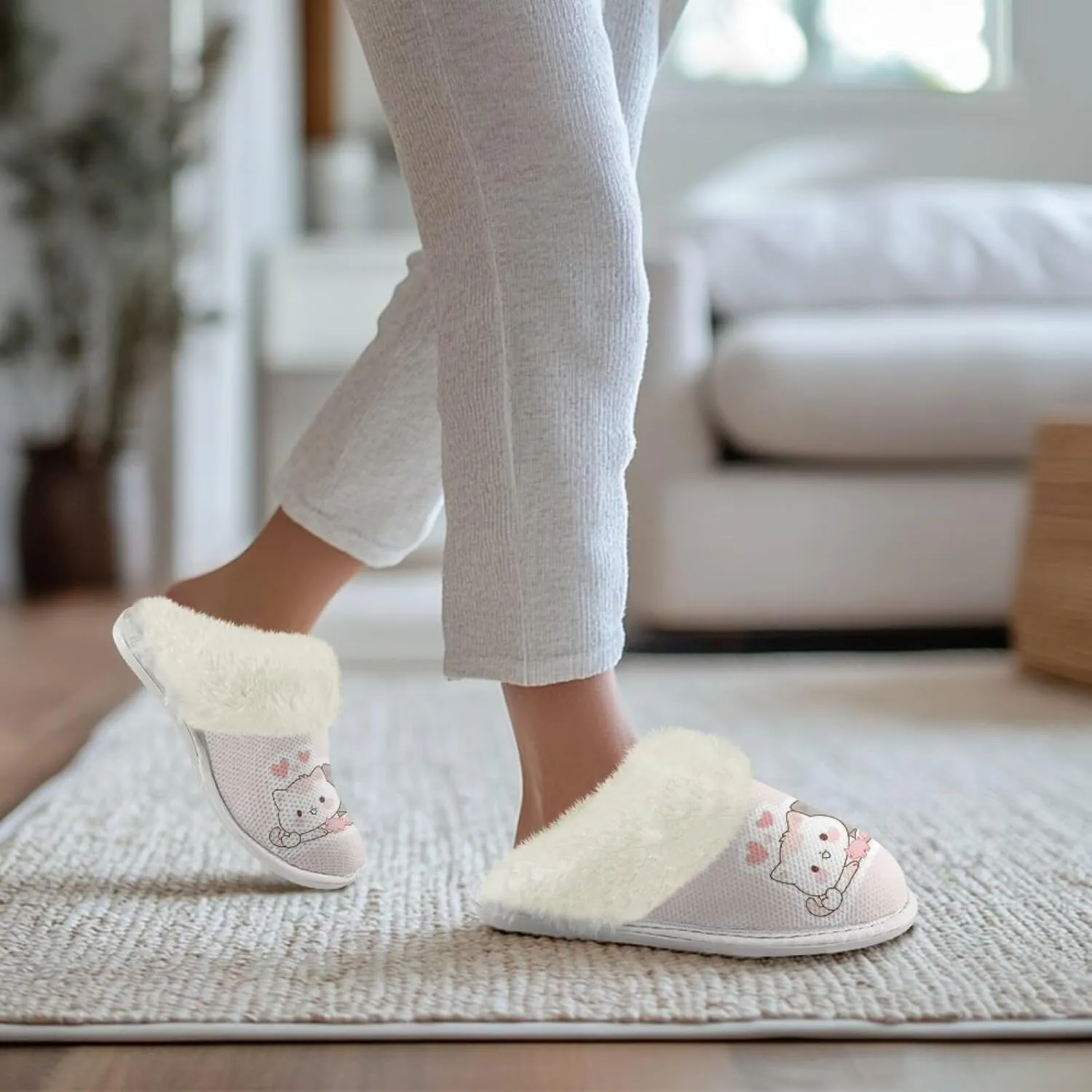 YEXIATODO Fuzzy Slippers Women Men Indoor and Outdoor House Shoes Memory Foam Slippers with Fur Edges