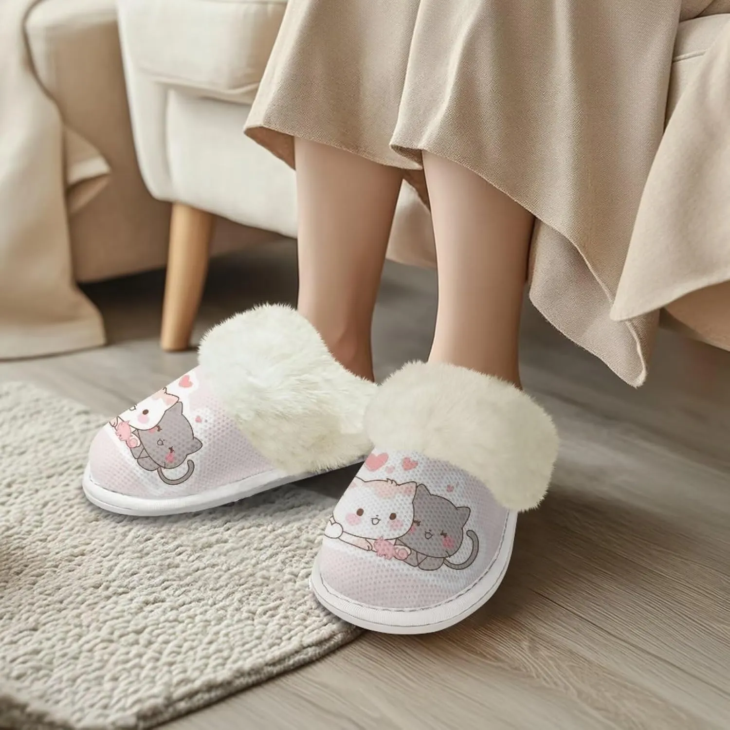 YEXIATODO Fuzzy Slippers Women Men Indoor and Outdoor House Shoes Memory Foam Slippers with Fur Edges