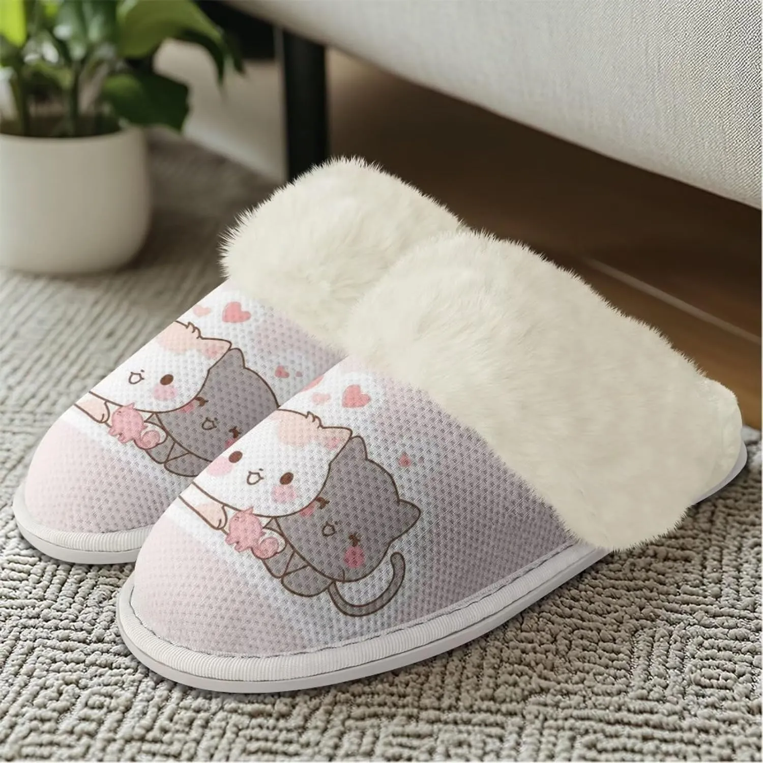 YEXIATODO Fuzzy Slippers Women Men Indoor and Outdoor House Shoes Memory Foam Slippers with Fur Edges