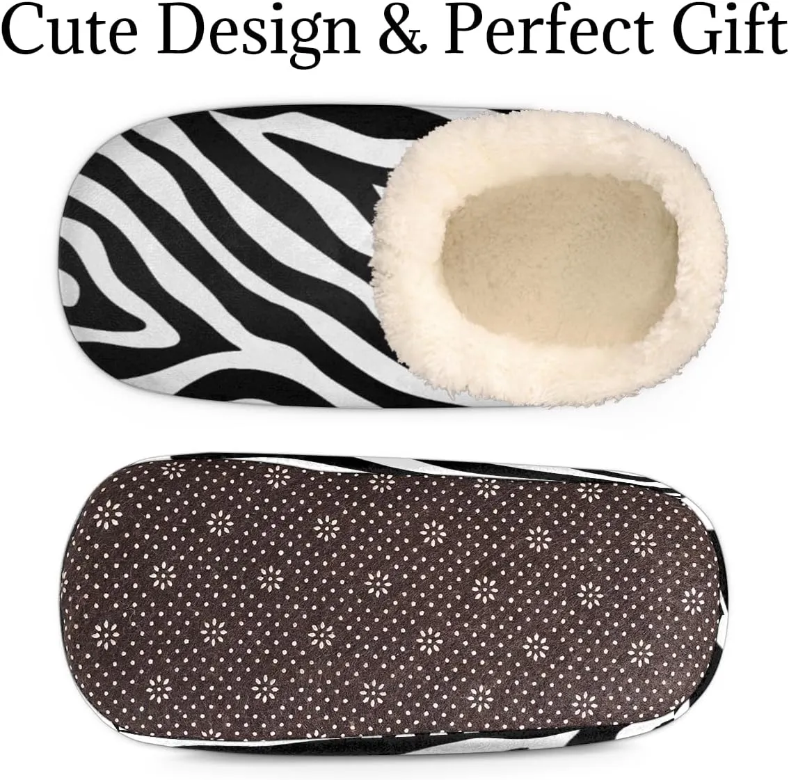 Zebra Skin House Slippers for Women/Men, Non-Slip House Slipper Socks, Plush Lined Slippers Shoes for Boys Girls Teens Indoor Bedroom (Black White Stripe)