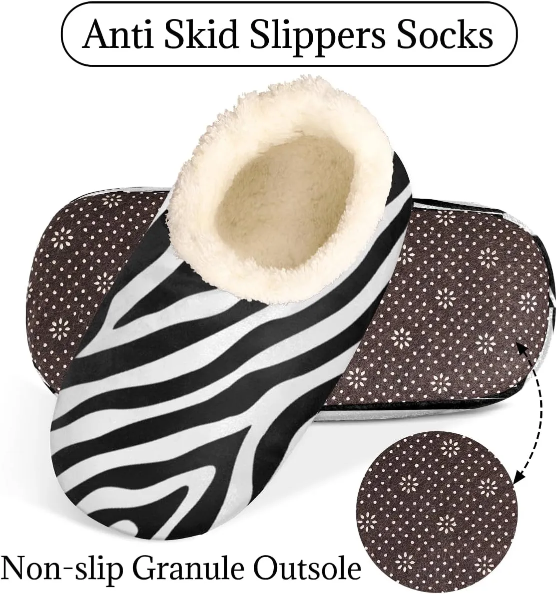 Zebra Skin House Slippers for Women/Men, Non-Slip House Slipper Socks, Plush Lined Slippers Shoes for Boys Girls Teens Indoor Bedroom (Black White Stripe)