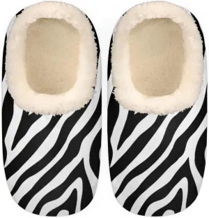Zebra Skin House Slippers for Women/Men, Non-Slip House Slipper Socks, Plush Lined Slippers Shoes for Boys Girls Teens Indoor Bedroom (Black White Stripe)