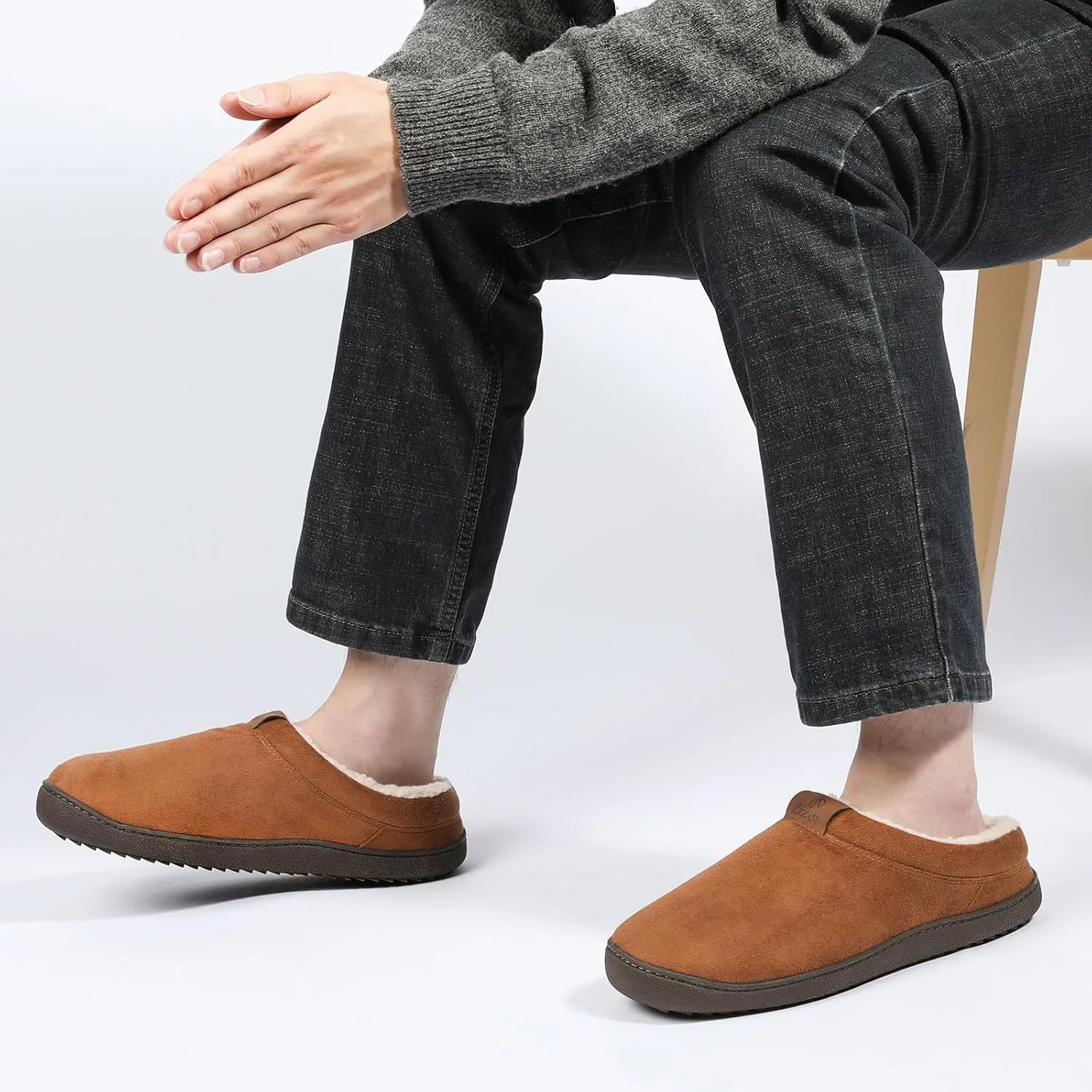 Zizor Men's Breathable Suede Fleece Lined Slippers with Memory Foam Indoor/Outdoor