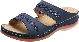 ZWRXW Summer Sandals for Women 2025 Arch Support Orthopedic Sandals Embroidered Vintage Slip On Breathable Walking Slippers Comfortable Wedge Sandal